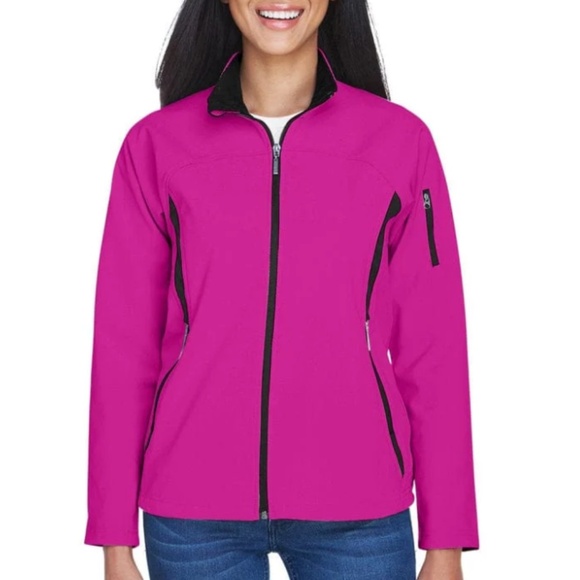 North End Three-Layer Fleece Jacket Soft Fuchsia Embroidered Squamish Valley L - Picture 2 of 16